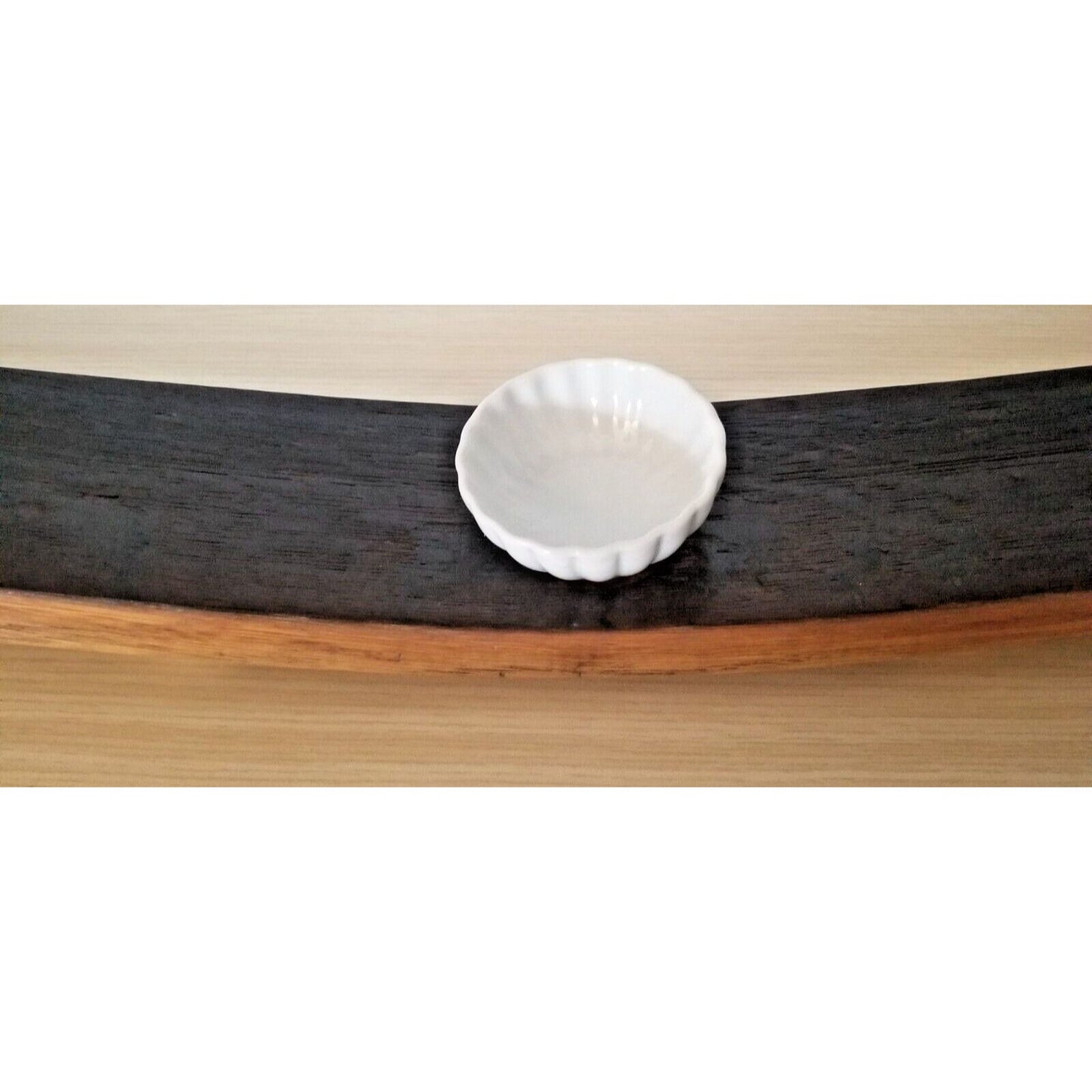 Wine Stave Sushi Tray with White Dipping Bowl Cork Feet 34 " x 3 1/2 " x 2"