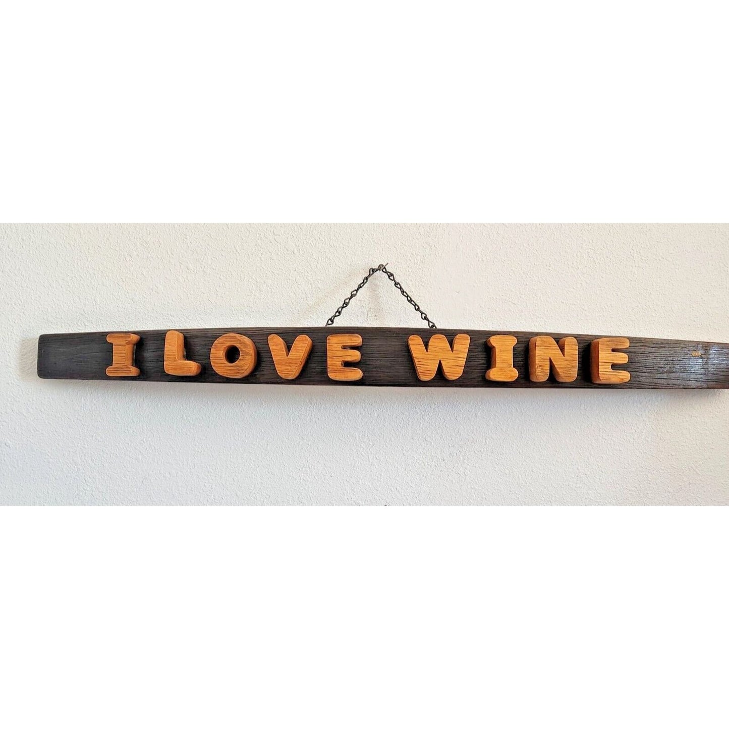 Wood Sign Wine Stave says "I Love Wine " Letters Cut from Wine Stave Toasted