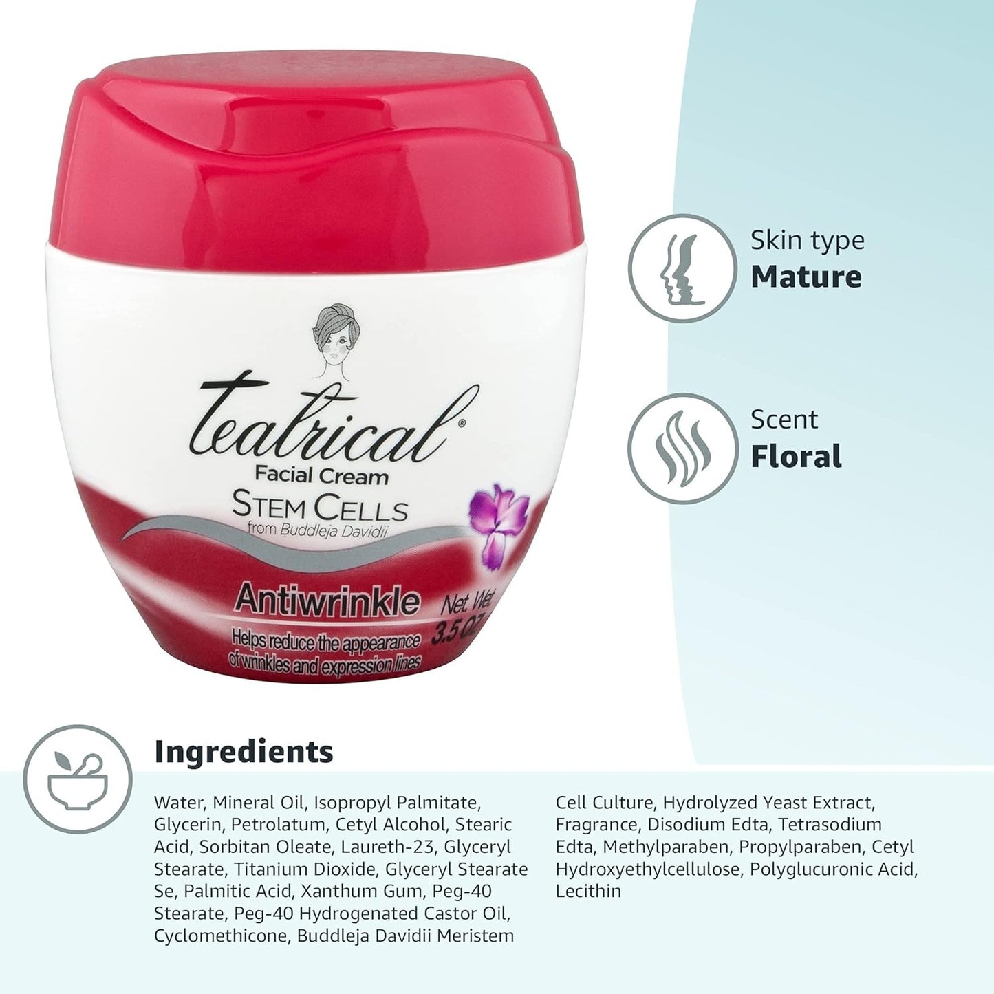 Skin Care TEATRICAL Anti-Wrinkle Cream with Buddleja Davidii Stem Cells, Floral, 3.5 Ounces,6-50240-01641-7