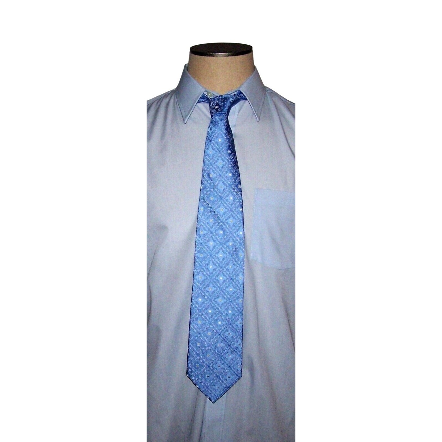 Tie Men's 100 % Silk Neck Tie Hand Made Courage Blue Geometric Shapes in White