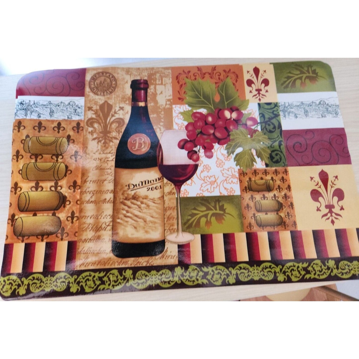 Home Store Wine Bottle Grape Vinyl Placemat Set of 2 Softback Size 18" x 12"