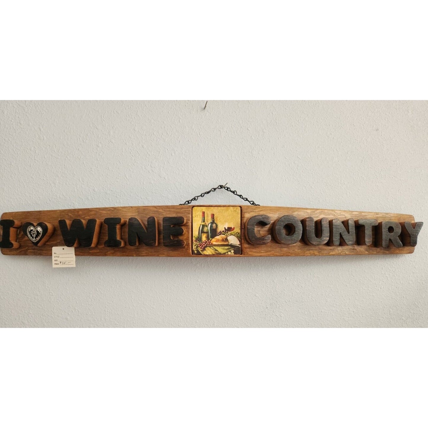 Wood Sign Wine Stave says "I Love Wine Country", Letters Heart Cut from Stave