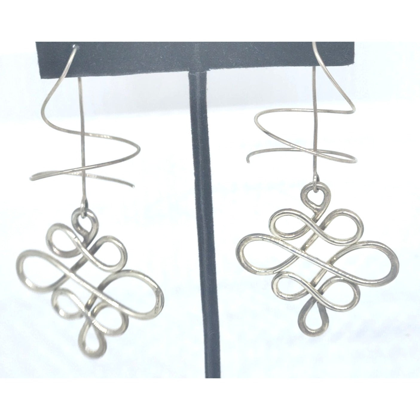 Earrings 925 Silver 12.1 gr Infinity Design Geometric 40mm Hanger 40mm x 80mm