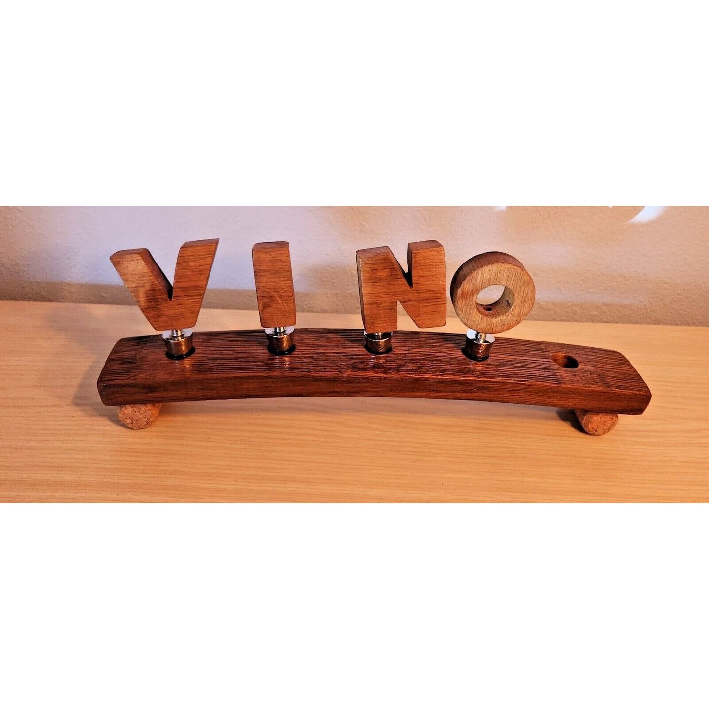 Wine Barrel Stopper Holder 5 Hole Display VINO Cork Feet 16 " x 2 1/2" x 2 1/2"