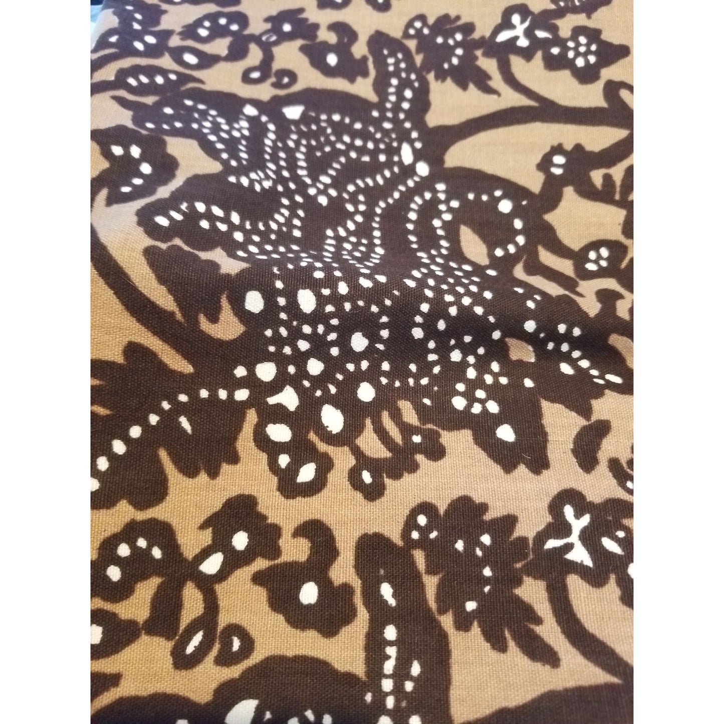 Material Fabric Brown White 100 % Cotton 2 yards 46' x 36" pieces Apr 1976