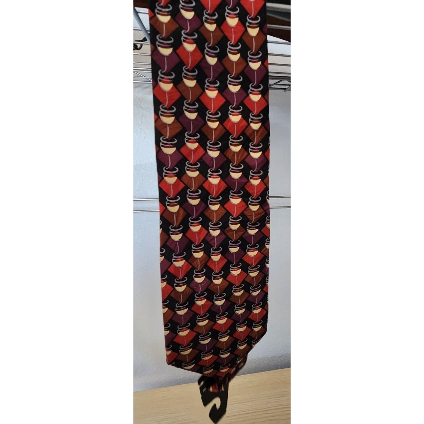 Silk Tie Brand Di Cravatte Stacked Wine Glasses Tiles 56" x 4" 100% Silk