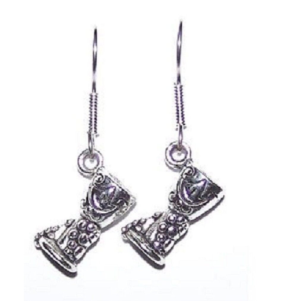 Earrings Metal Wine Glass Charm Sterling Wire 1 1/2 "