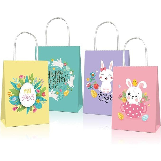 20 Pieces Happy Easter Day Treat Bags with Handles Large Goodie Gift Bags Recycled Cardboard Bags for Kids School Classroom Party Favor Supp