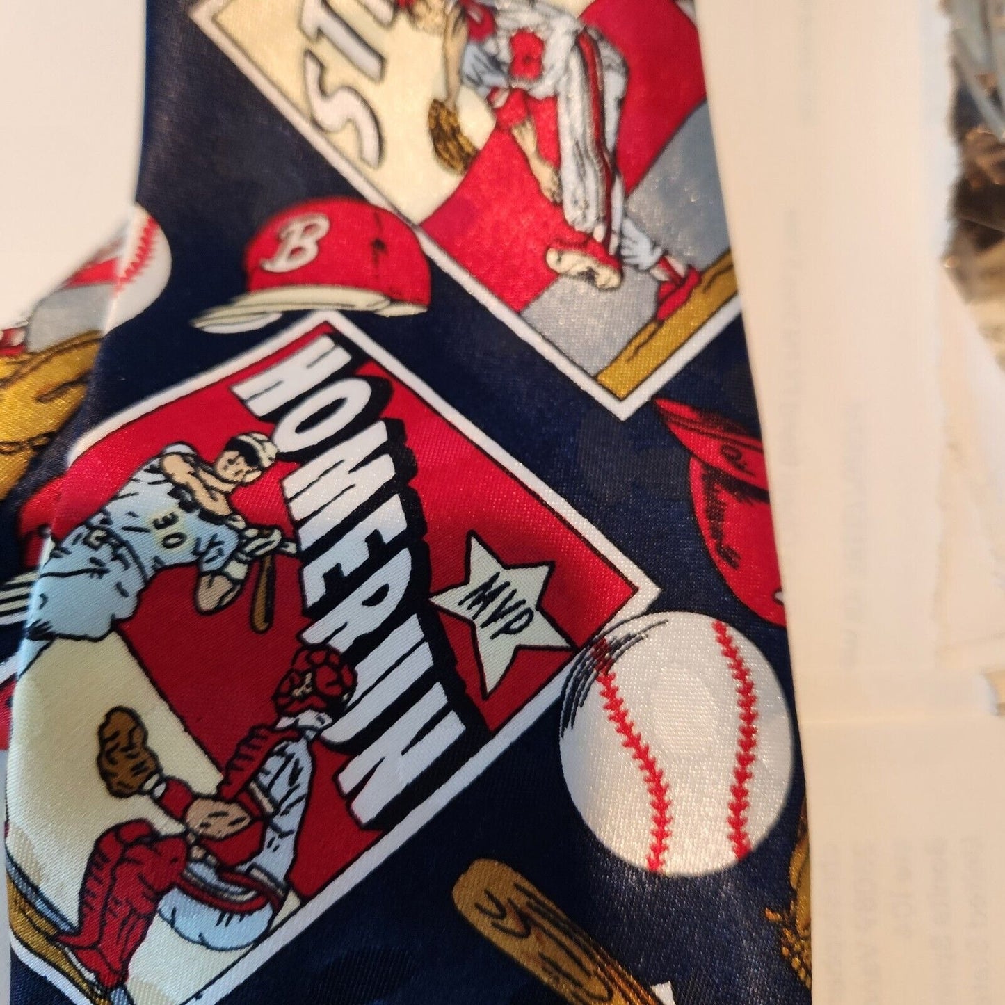 Tie Baseball Red Blue White Brand Dino Romaro Hand Made 58" x 4"