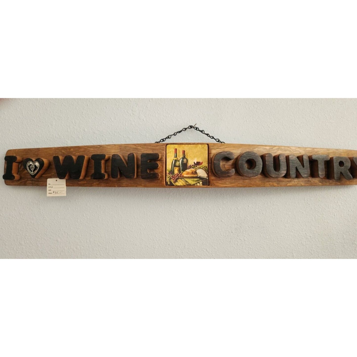Wood Sign Wine Stave says "I Love Wine Country", Letters Heart Cut from Stave