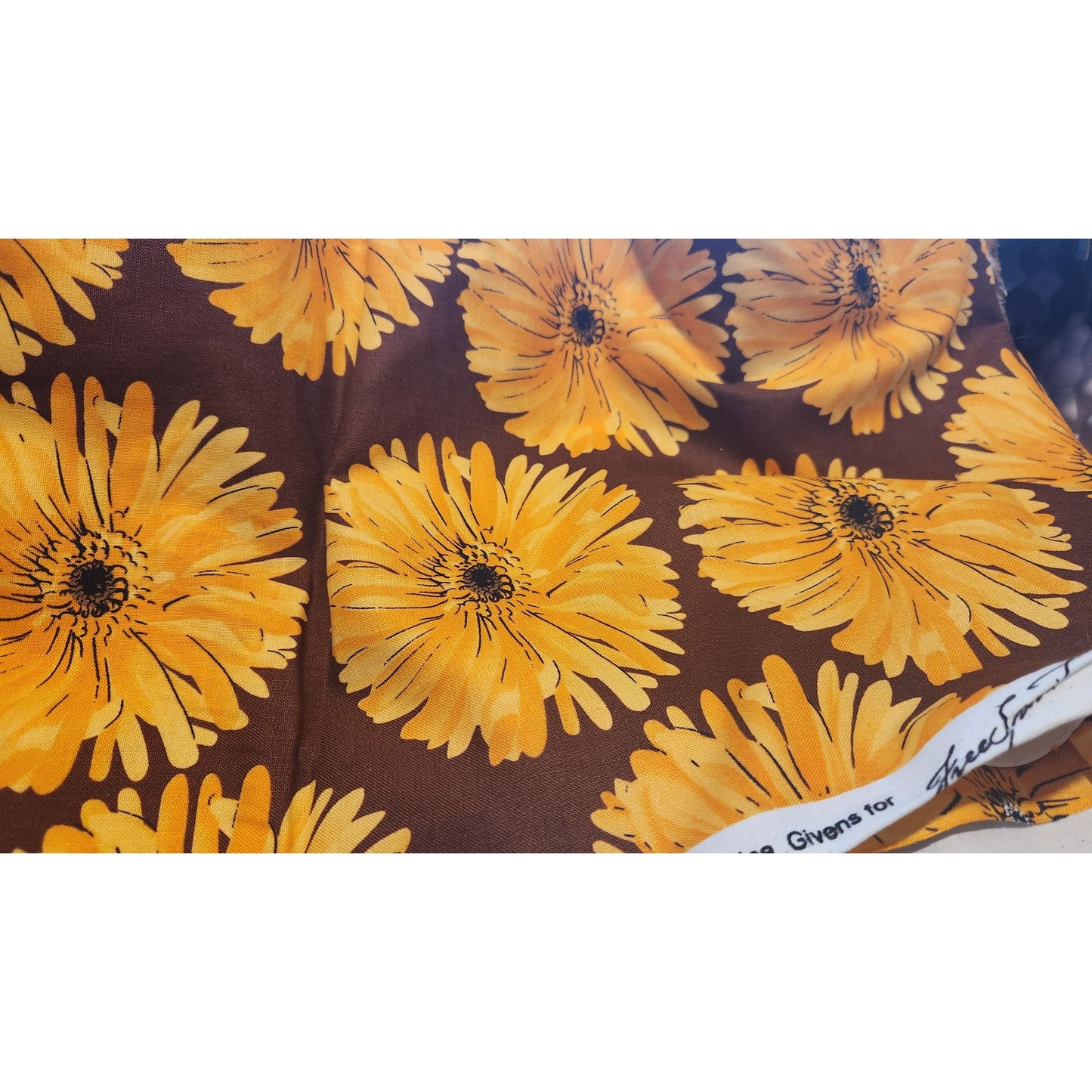 Material Cotton Yellow Flowers Brown background 4 yards TE-33 Bliss Annabella Tina Givens Westminister Fiber