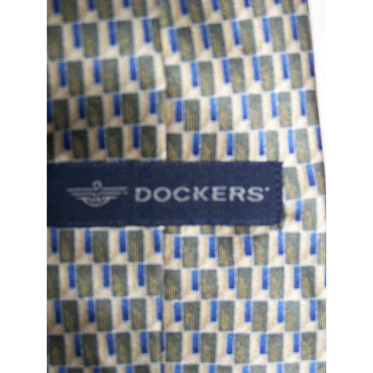 Tie Brown Blue Tan Geometric Design Dockers Silk 58 " L 3 1/2 " W