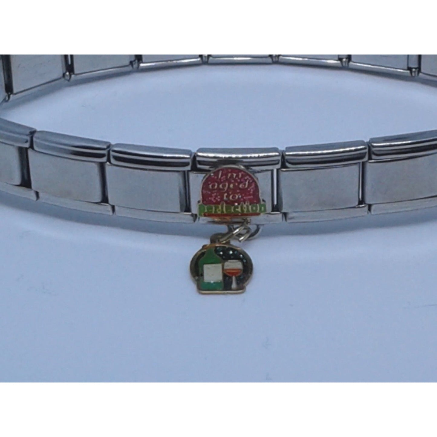 Bracelet Pugster Italian Charm Says Aged to Perfection Wine Glass Bottle