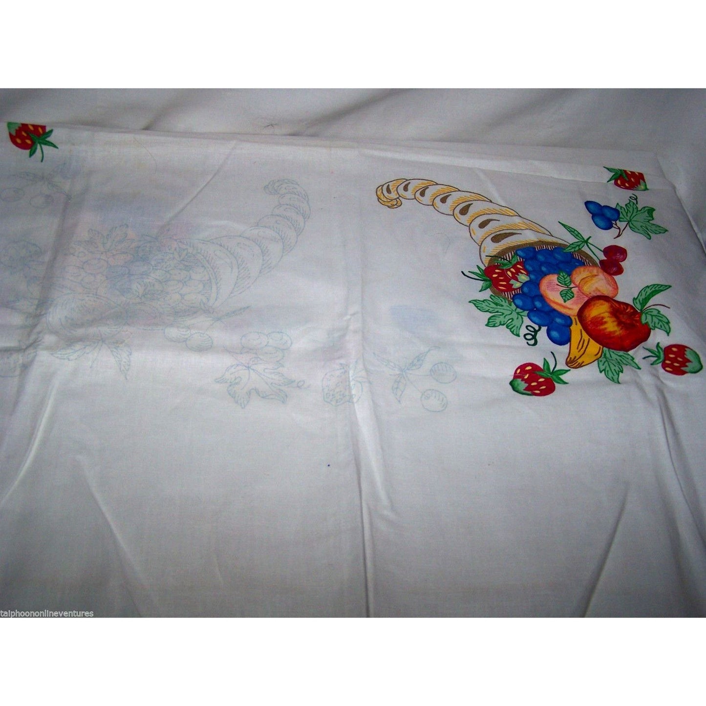 Material Fabric Cornucopia Cotton 3 Hand Painted 1 not Painted yet 35' X 35" Yellow finished trim