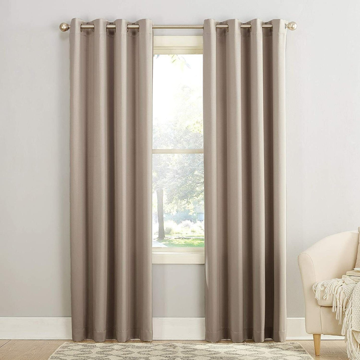 Curtain Sun Zero Barrow Energy Efficient Grommet Curtain Panel, 54" x 95", Stone