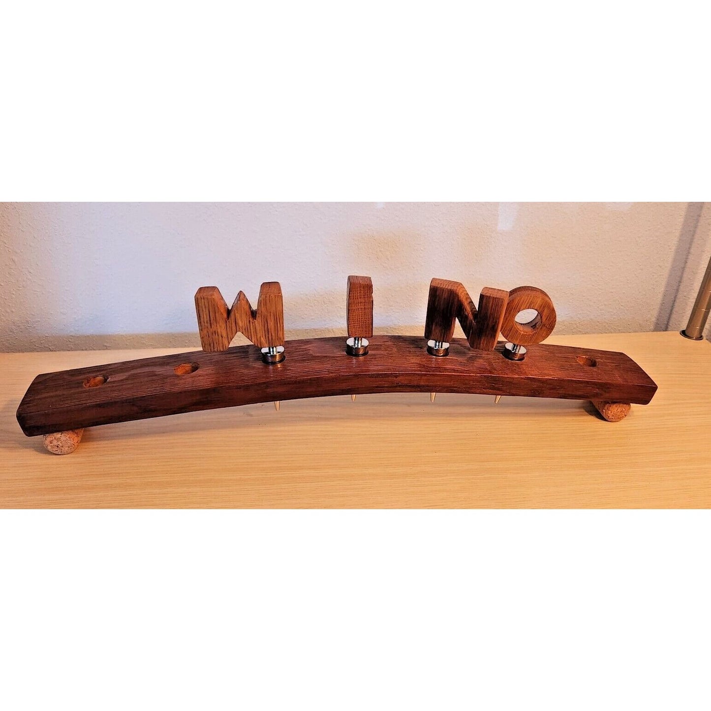 Wine Barrel Stopper Holder 7 Hole Display WINO Cork Feet 22 " x 3 " x 3 "
