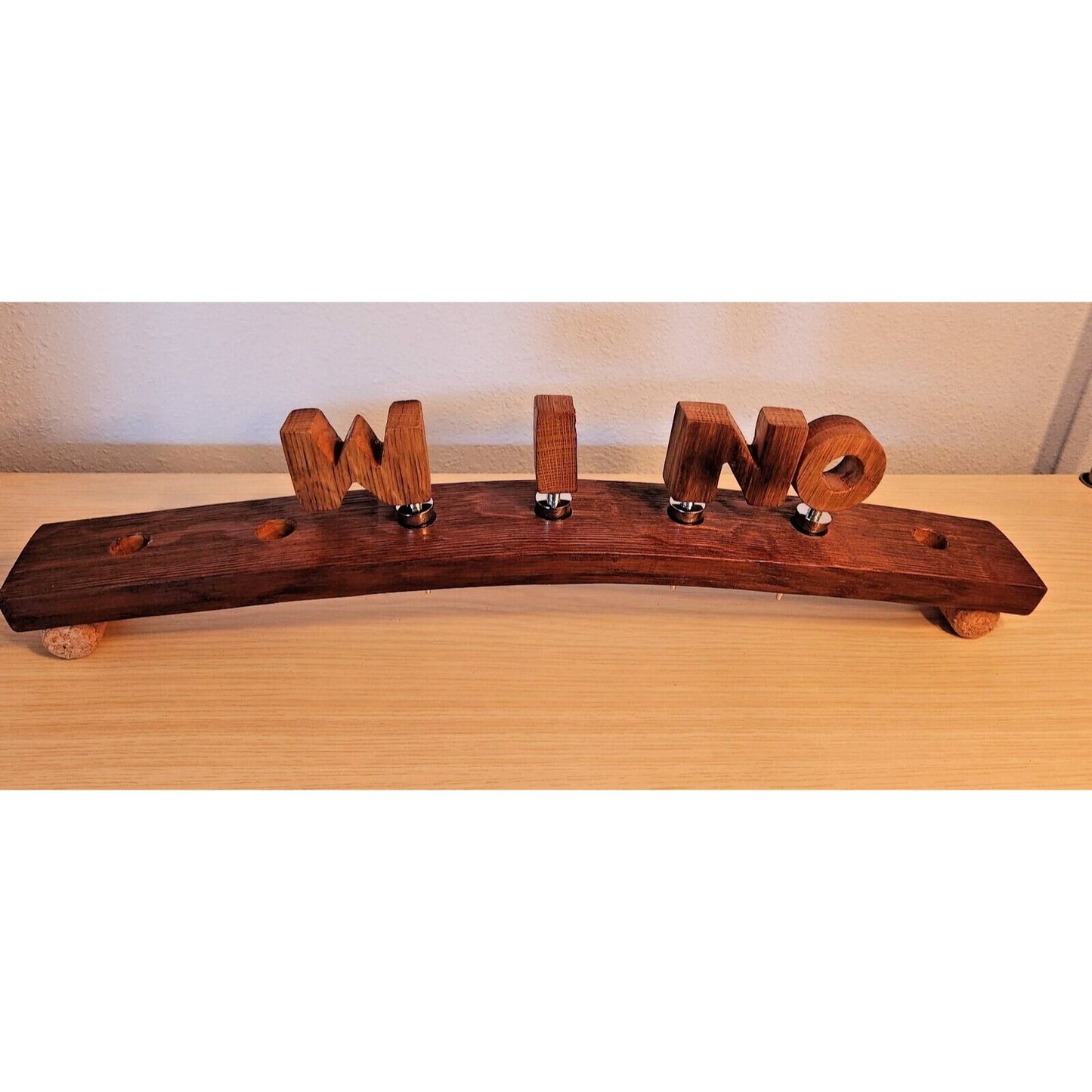 Wine Barrel Stopper Holder 7 Hole Display WINO Cork Feet 22 " x 3 " x 3 "