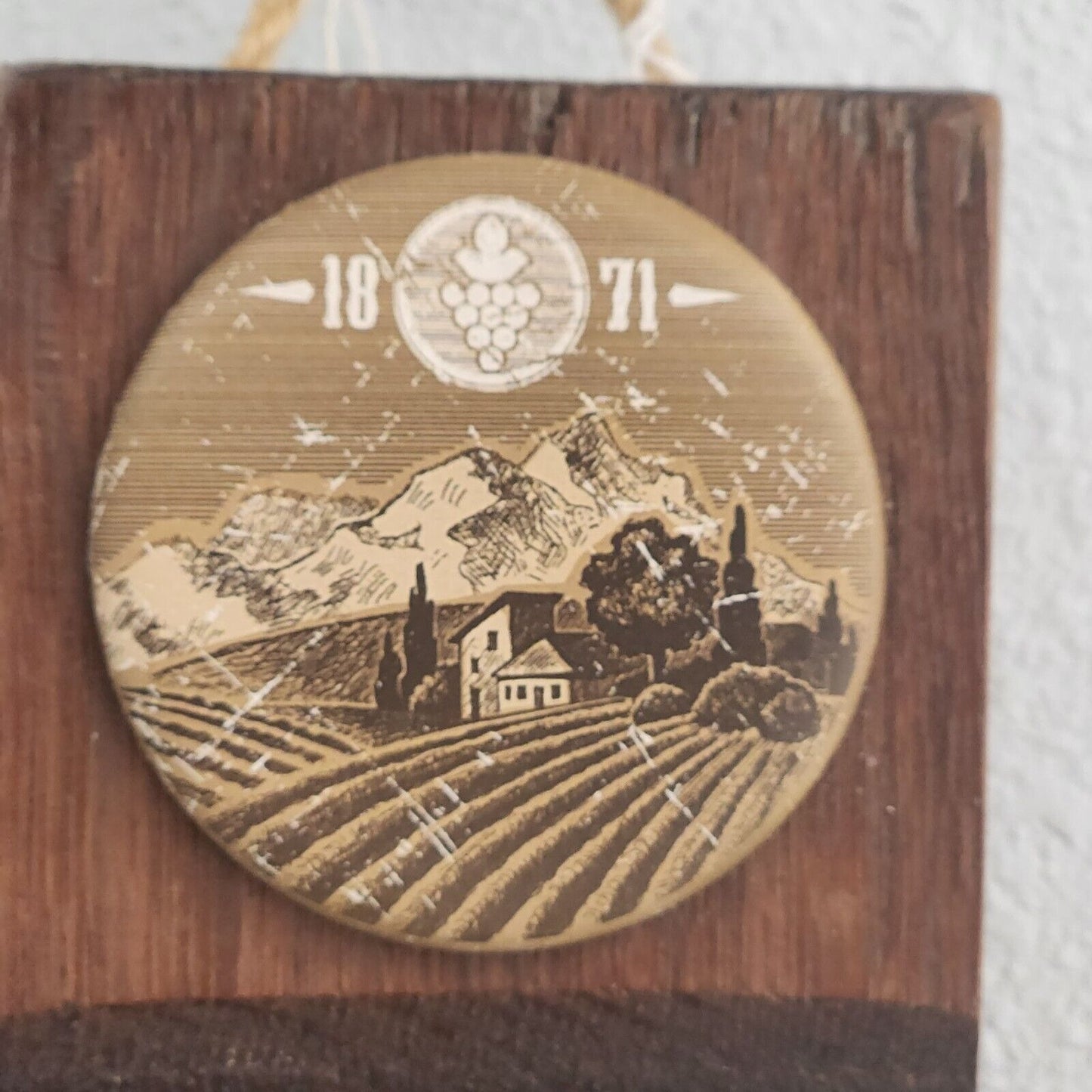 Wine Barrel Wood Sign Vineyard 1871 Button Wine Stave Stained Hanger