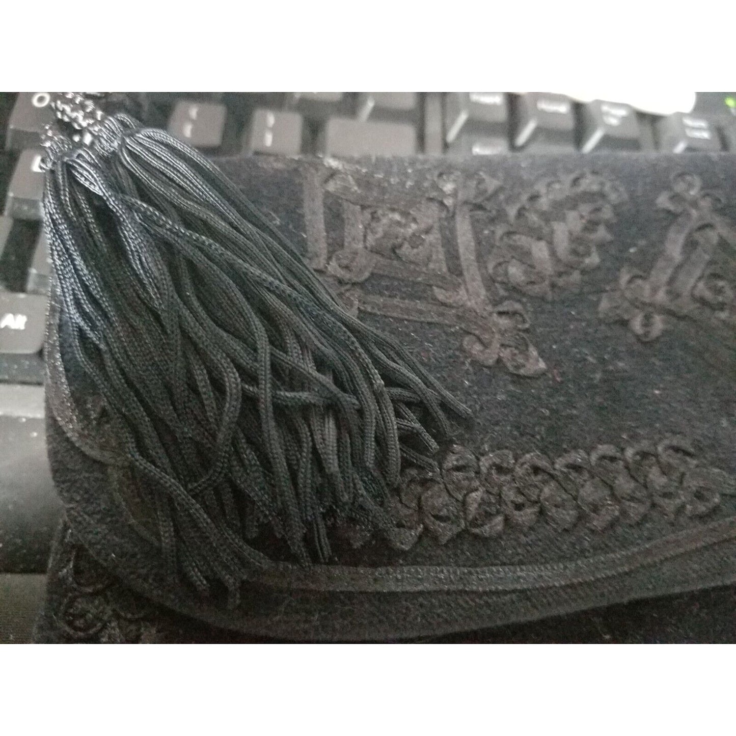 Oasis Black Purse Clutch With Short Strap Tassels Velvet Feel