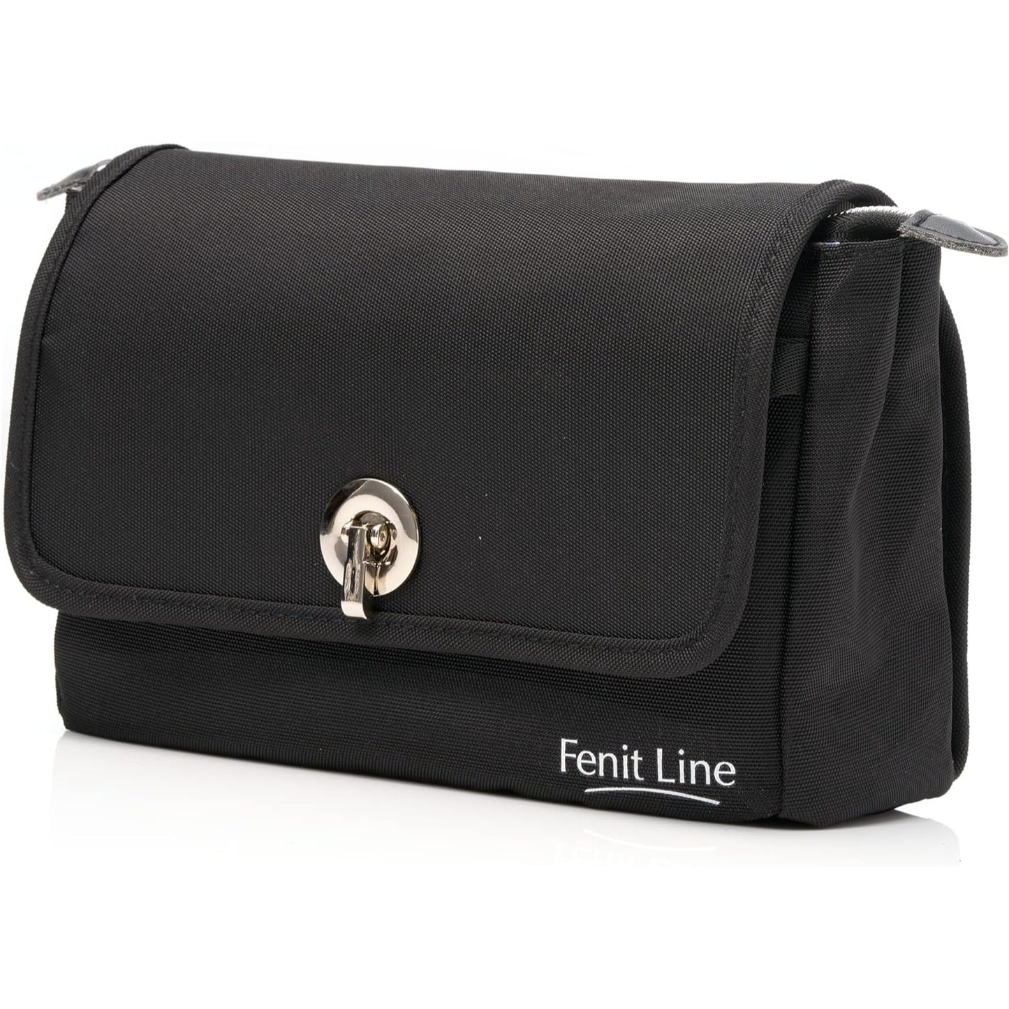 Fenit Line Makeup Bag with Reversible Flap, Portable Cosmetic Bag that Saves Space. Blend Your Makeup Brush Holder & Small Makeup Bag for Pu