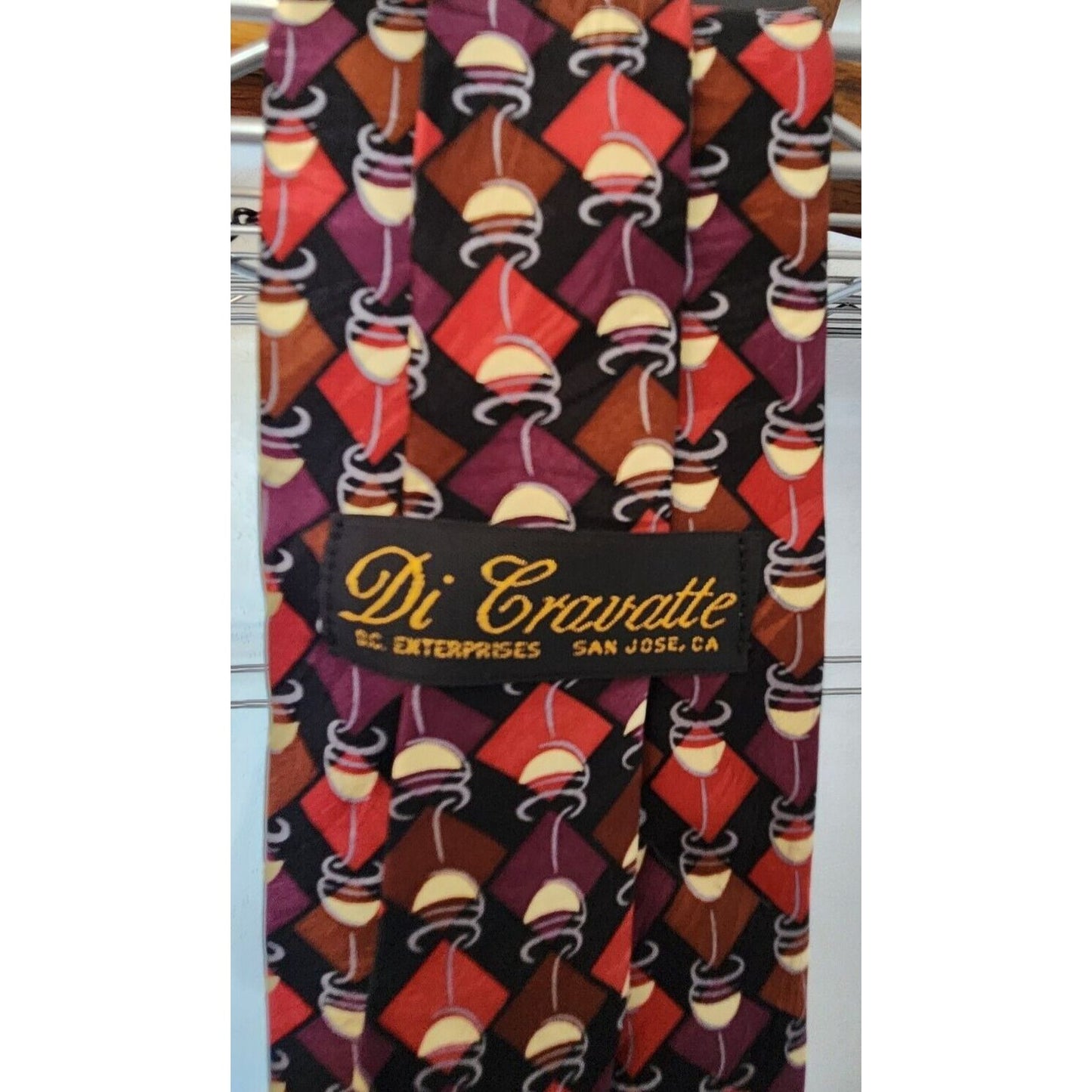 Silk Tie Brand Di Cravatte Stacked Wine Glasses Tiles 56" x 4" 100% Silk