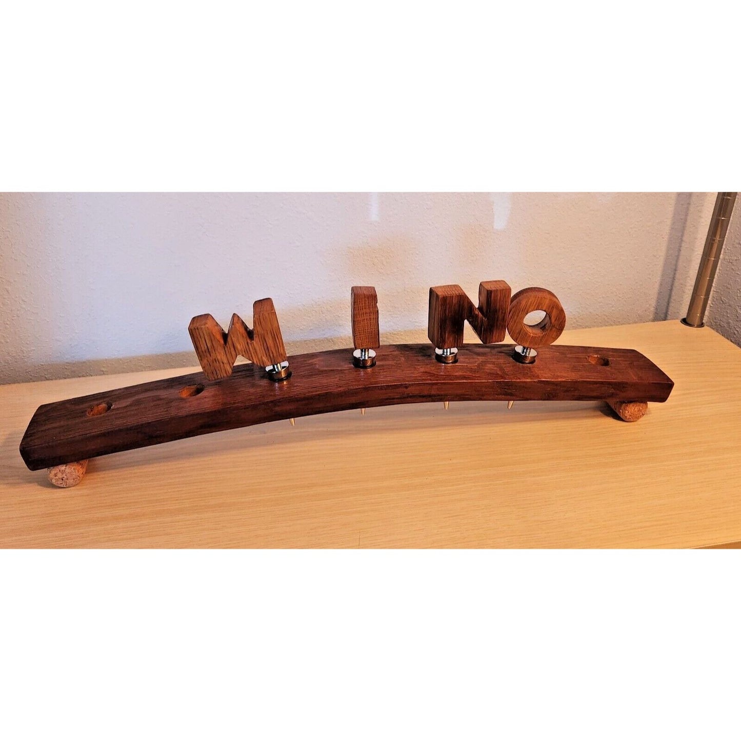 Wine Barrel Stopper Holder 7 Hole Display WINO Cork Feet 22 " x 3 " x 3 "