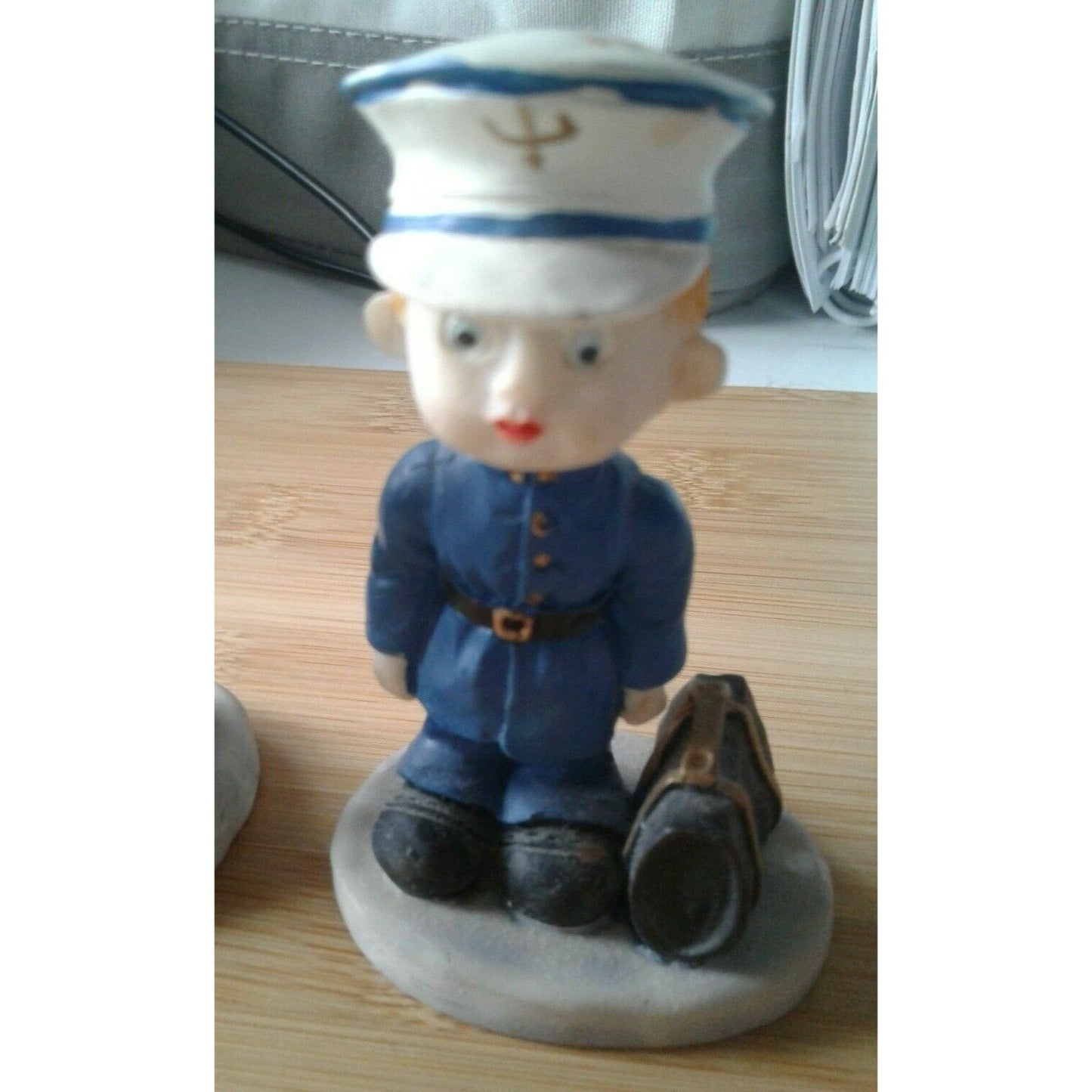 Statue Set of 2 Vintage Service People One Blue One Green No markings Ceramic 3"