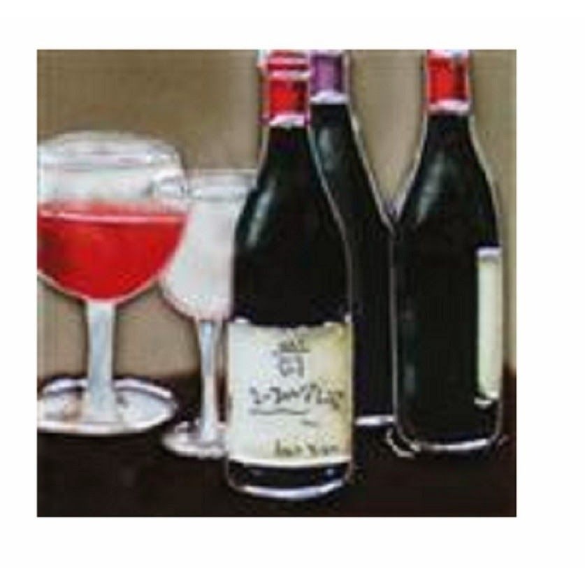 Art Tile 4" x 4" Muddy Waters Hand Painted 7A047 ArtWork on Tile Wine 2 Two Wine Glasses Two Bottles 1/2 " Ceramic Tile and backing