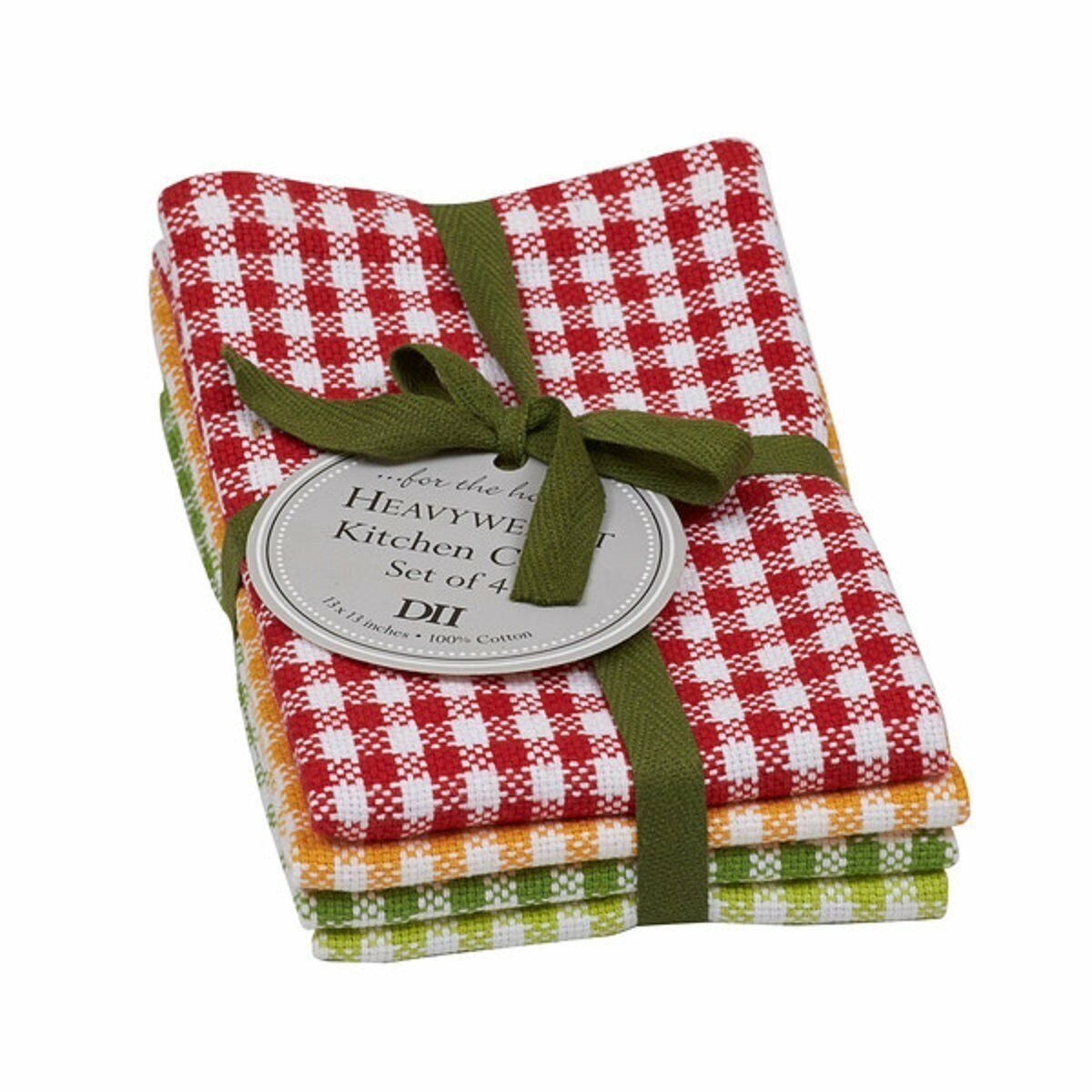 Dishcloth Set of 4 Design Imports Checked Red Green Lime Yellow Cotton 13 x 13"
