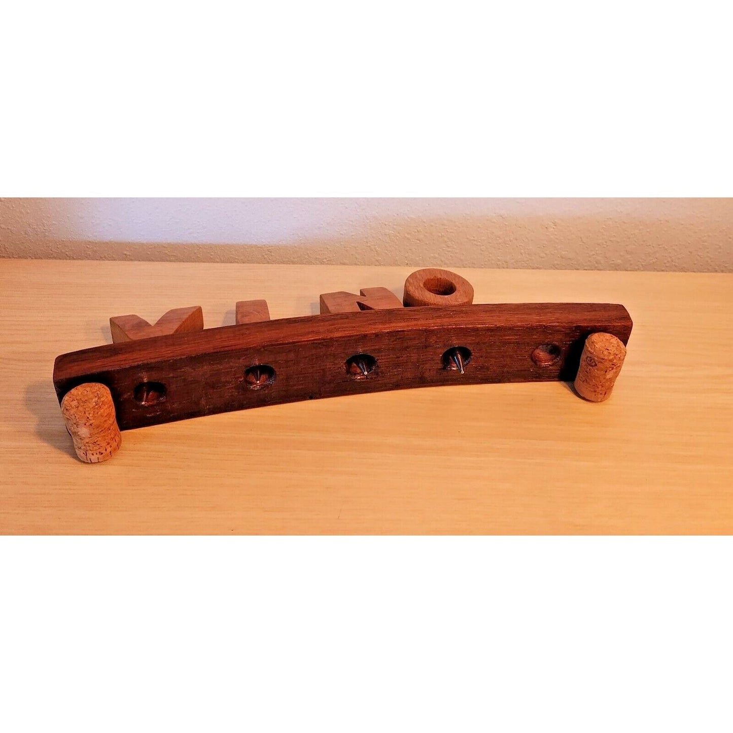 Wine Barrel Stopper Holder 5 Hole Display VINO Cork Feet 16 " x 2 1/2" x 2 1/2"