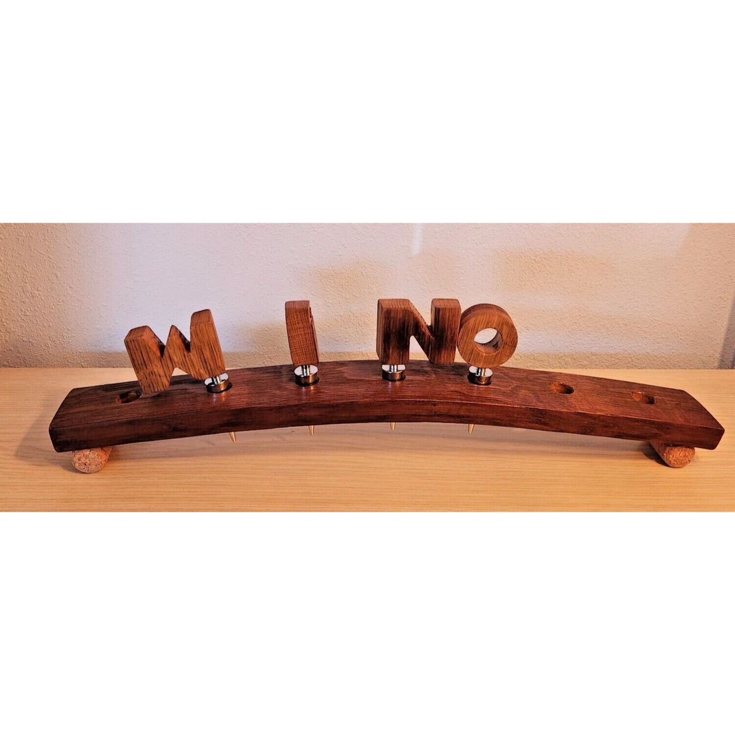 Wine Barrel Stopper Holder 7 Hole Display WINO Cork Feet 22 " x 3 " x 3 "