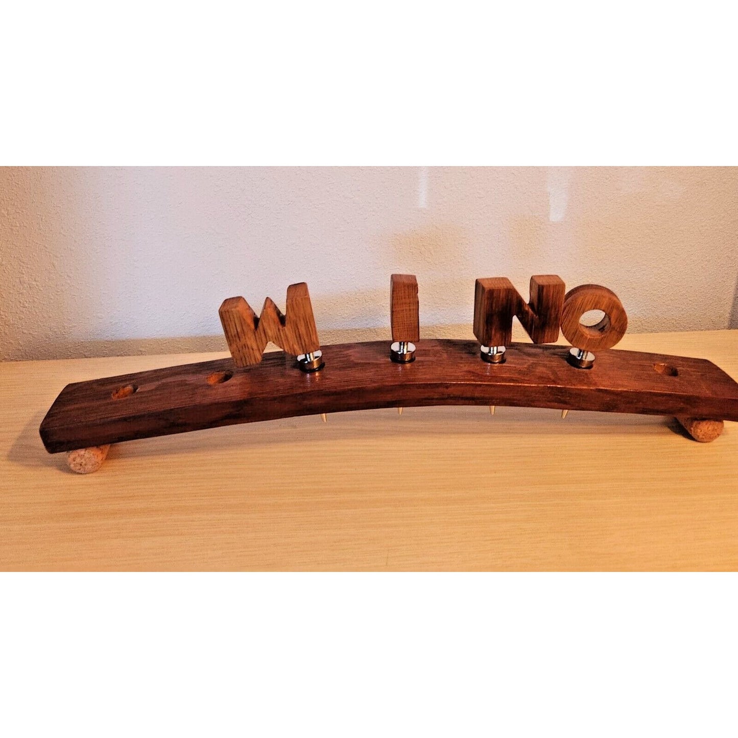 Wine Barrel Stopper Holder 7 Hole Display WINO Cork Feet 22 " x 3 " x 3 "