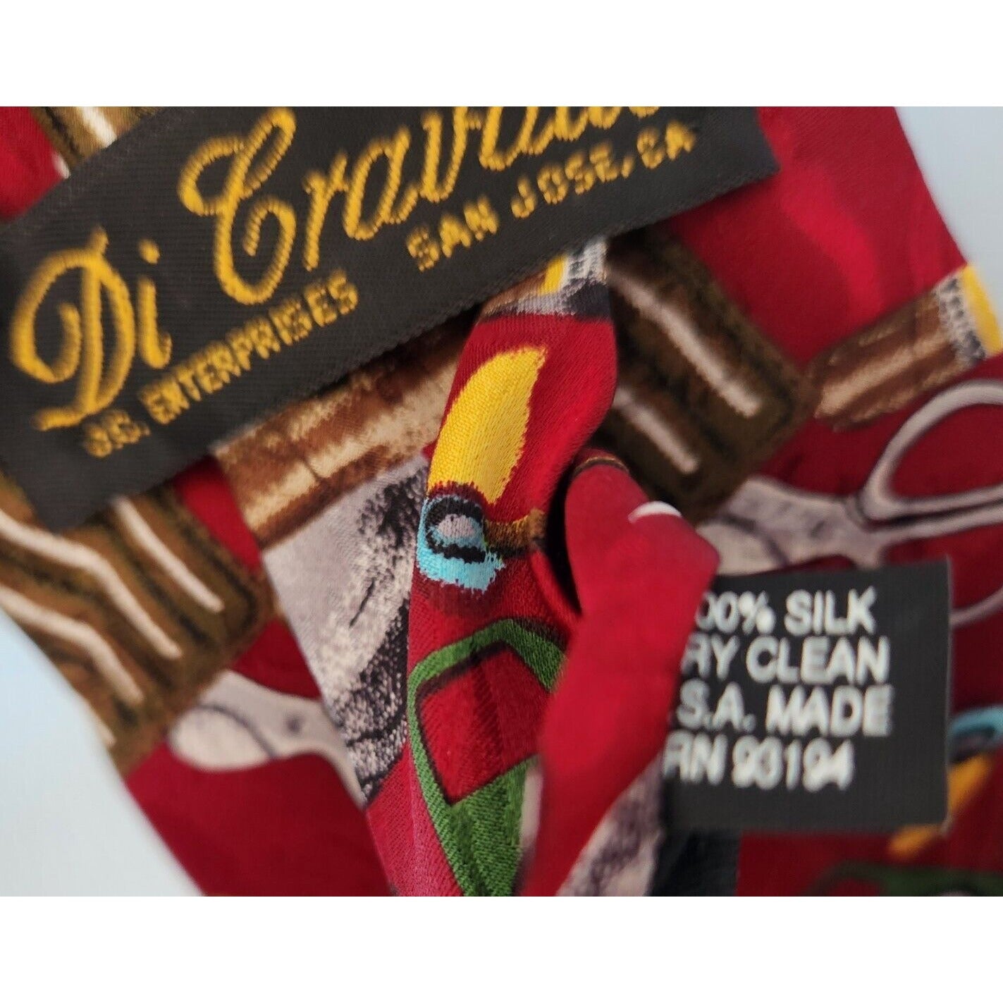 Silk Tie Brand Di Cravatte Red Cigars Tools Cutter 56" x 4" 100% Silk