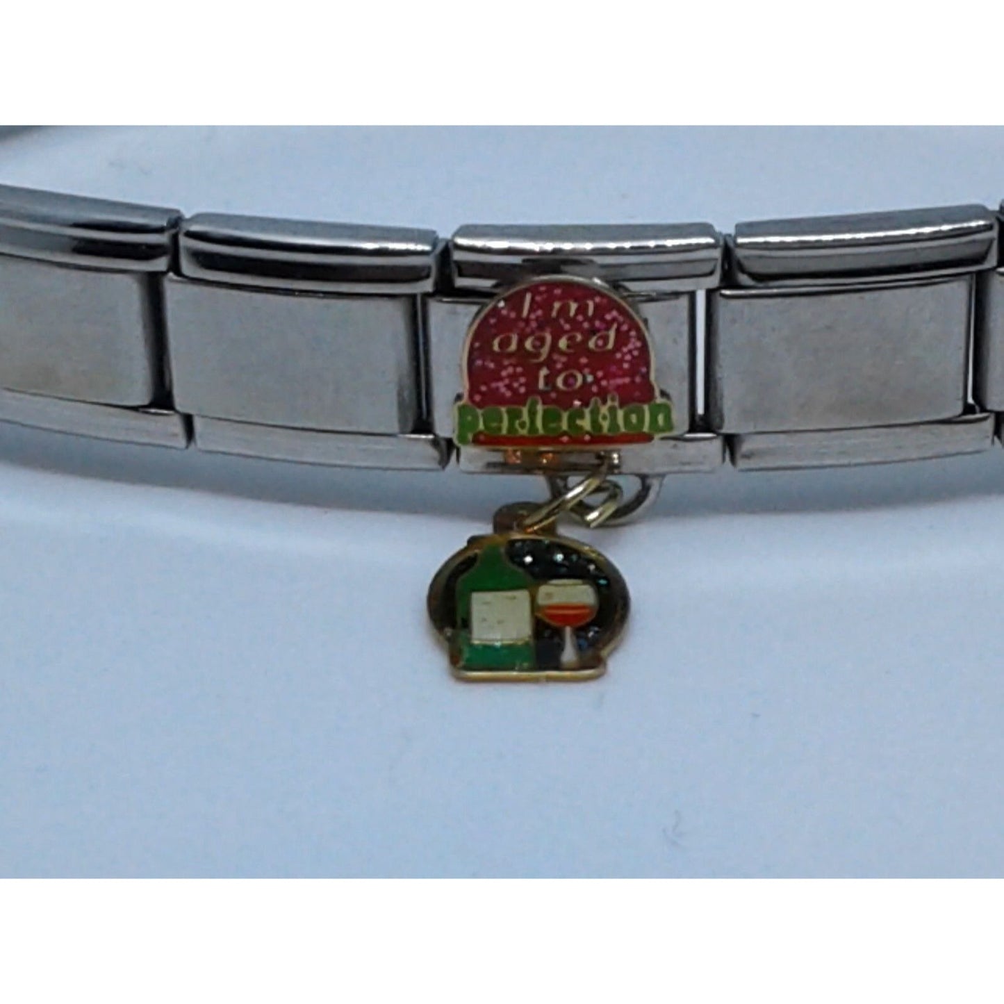 Bracelet Pugster Italian Charm Says Aged to Perfection Wine Glass Bottle