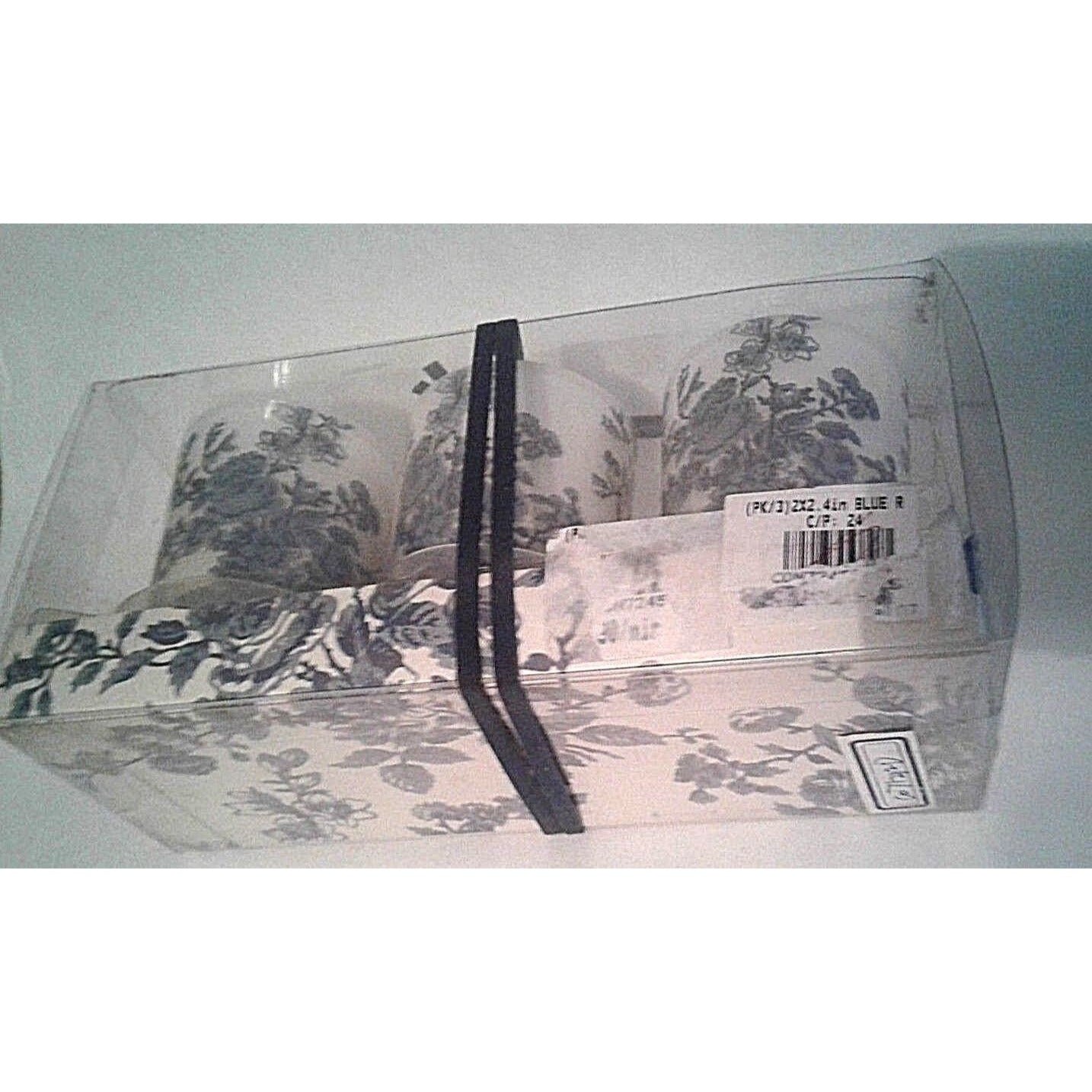 Candles White Sparkle Votive Blue Floral   2 1/2 " Tall 2" Top Gift Box Set of 3