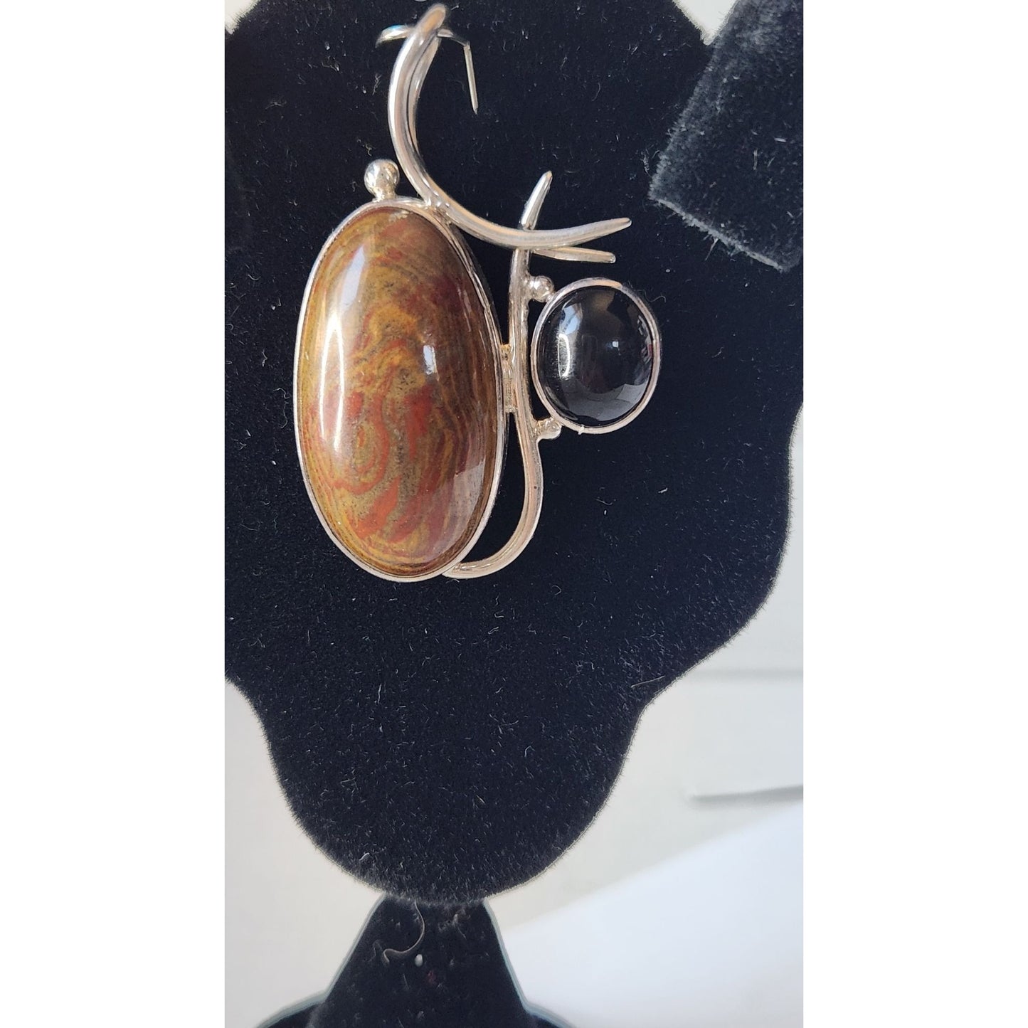 Pendant Jasper & Onyx 13.5 gr 15mm loop 925 Silver 50mm x 30mm