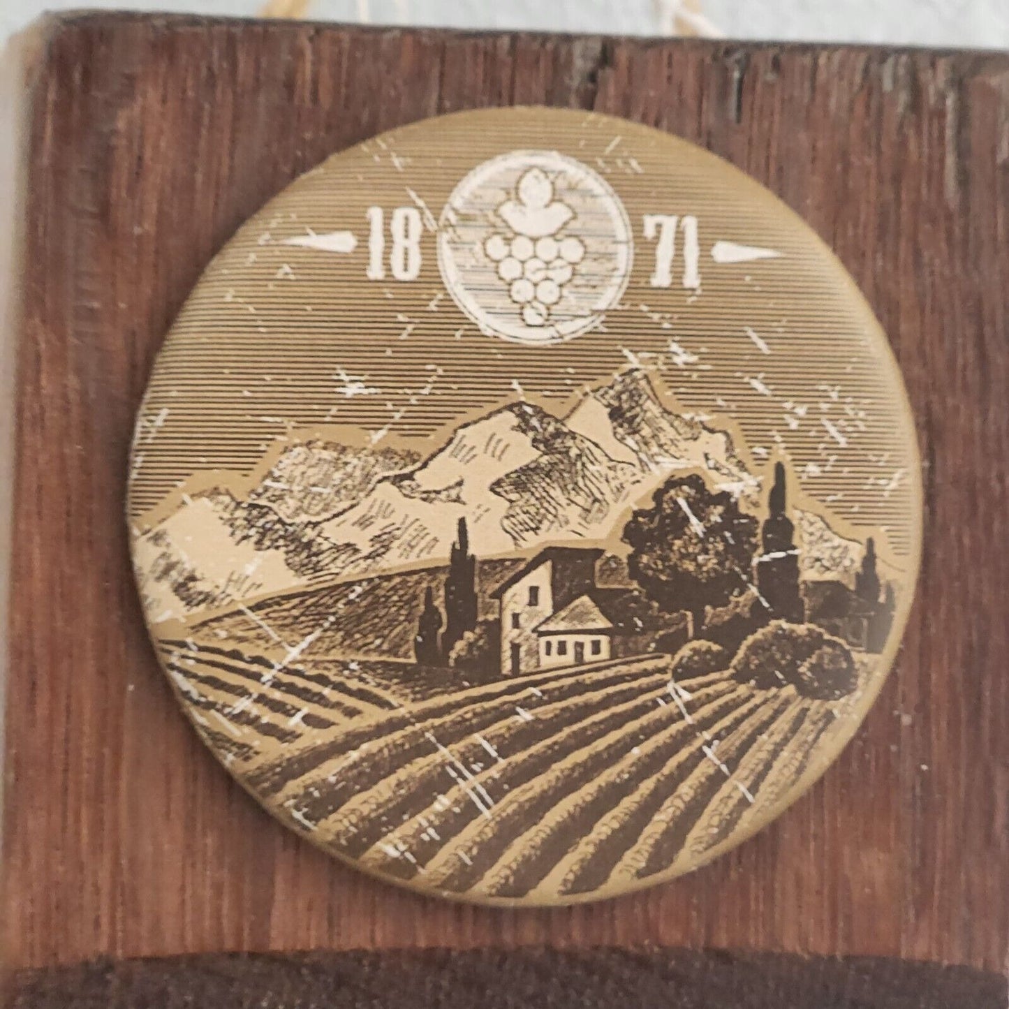 Wine Barrel Wood Sign Vineyard 1871 Button Wine Stave Stained Hanger