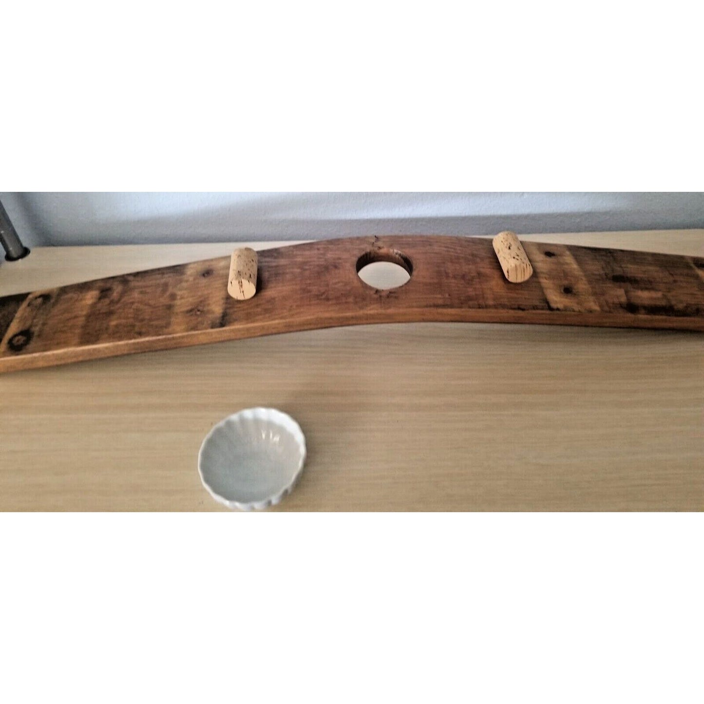 Wine Stave Sushi Tray with White Dipping Bowl Cork Feet 34 " x 3 1/2 " x 2"