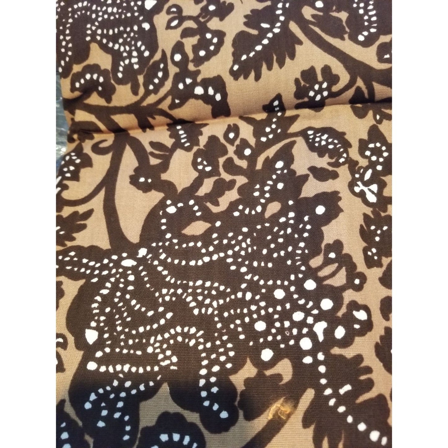 Material Fabric Brown White 100 % Cotton 2 yards 46' x 36" pieces Apr 1976