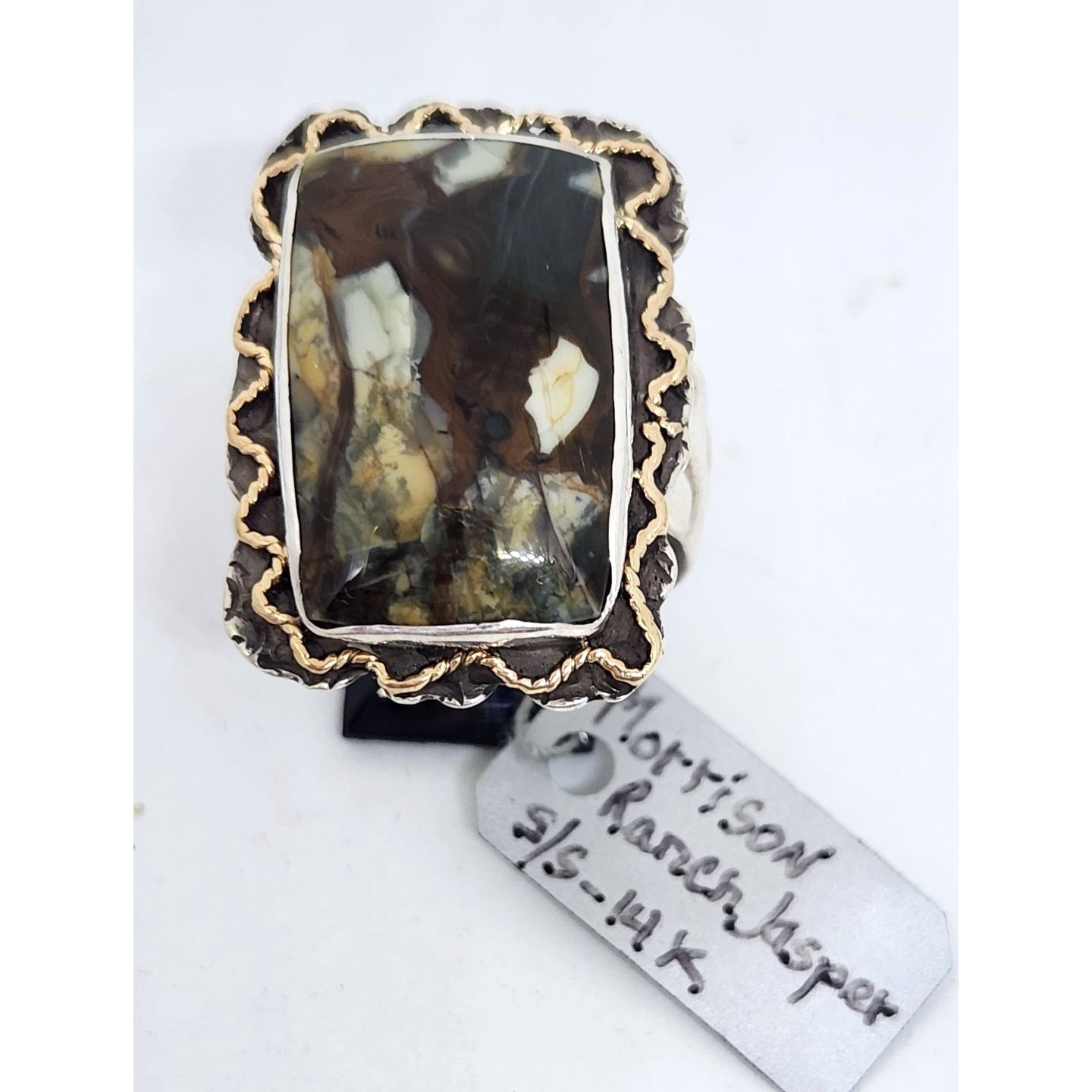 Morrison Ranch Jasper Ring 13.9 Gr Size 11 90mm x 22mm Fran Harr 14K Gold 925 Silver