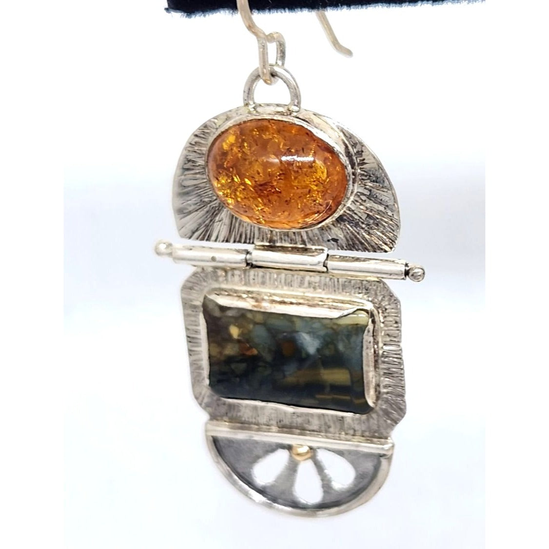 Earrings Baltic Amber Moissanite Jasper 925 Silver 14K Gold 10.8 Gr Silver Hooks