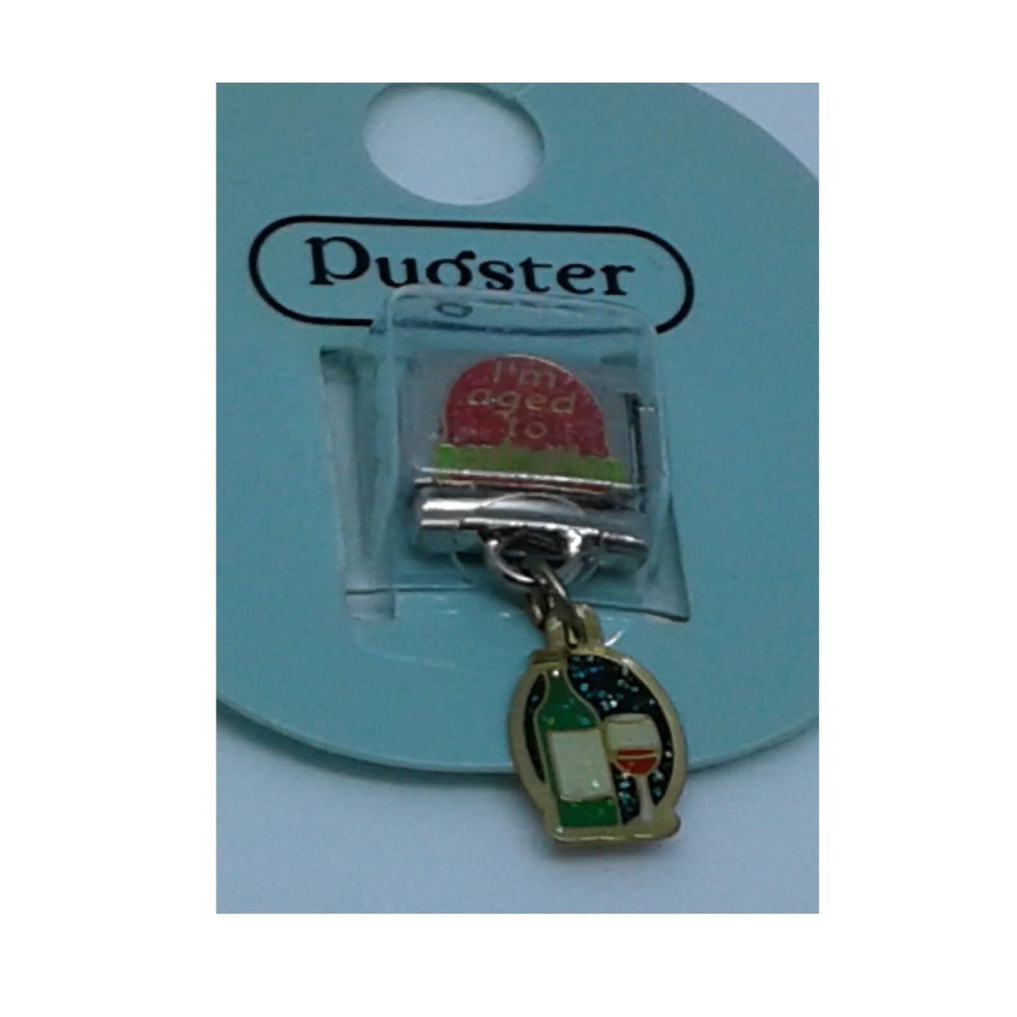 Bracelet Pugster Italian Charm Says Aged to Perfection Wine Glass Bottle