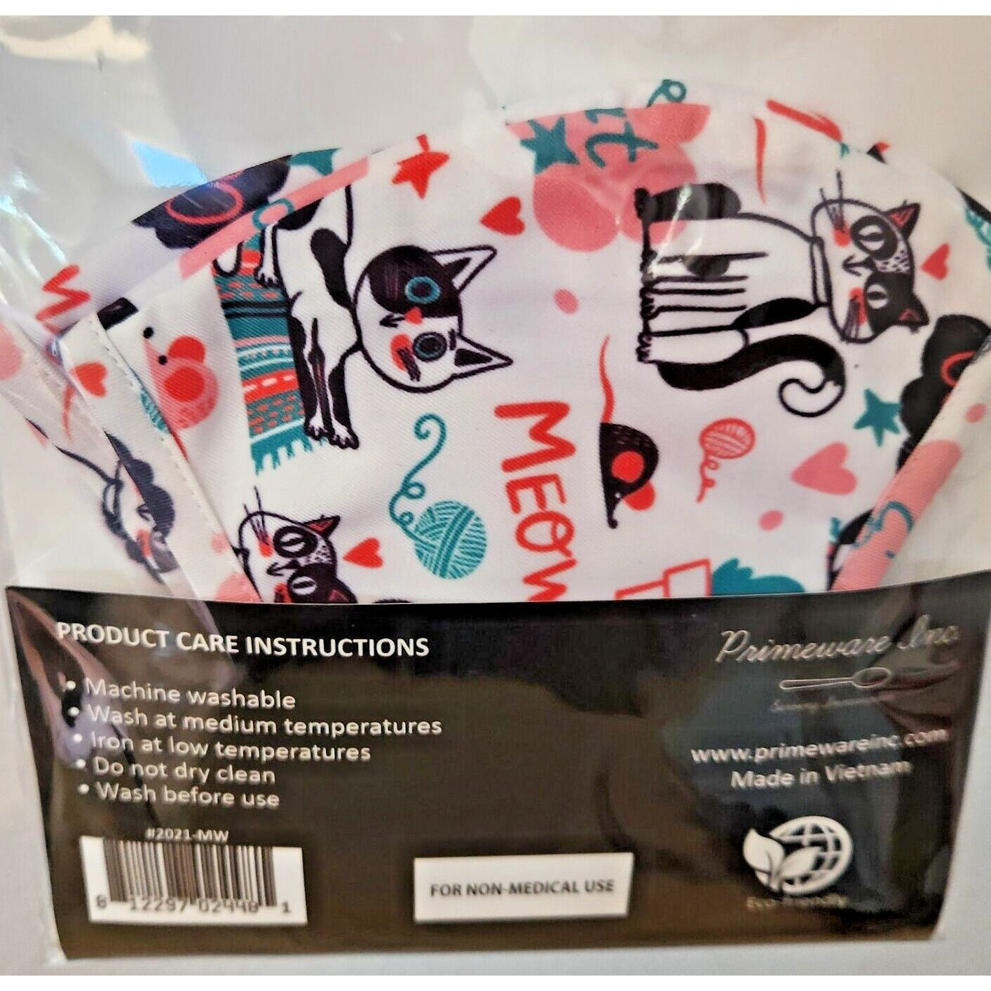 Primeware Mask Cats Meow Design Adult 2 pack 2 layers 100 % Polyester Washable