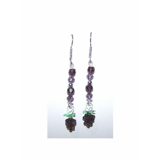 Earrings Mini Purple Glass Grape Cluster Purple and Silver Bead Sterling Wire 2"