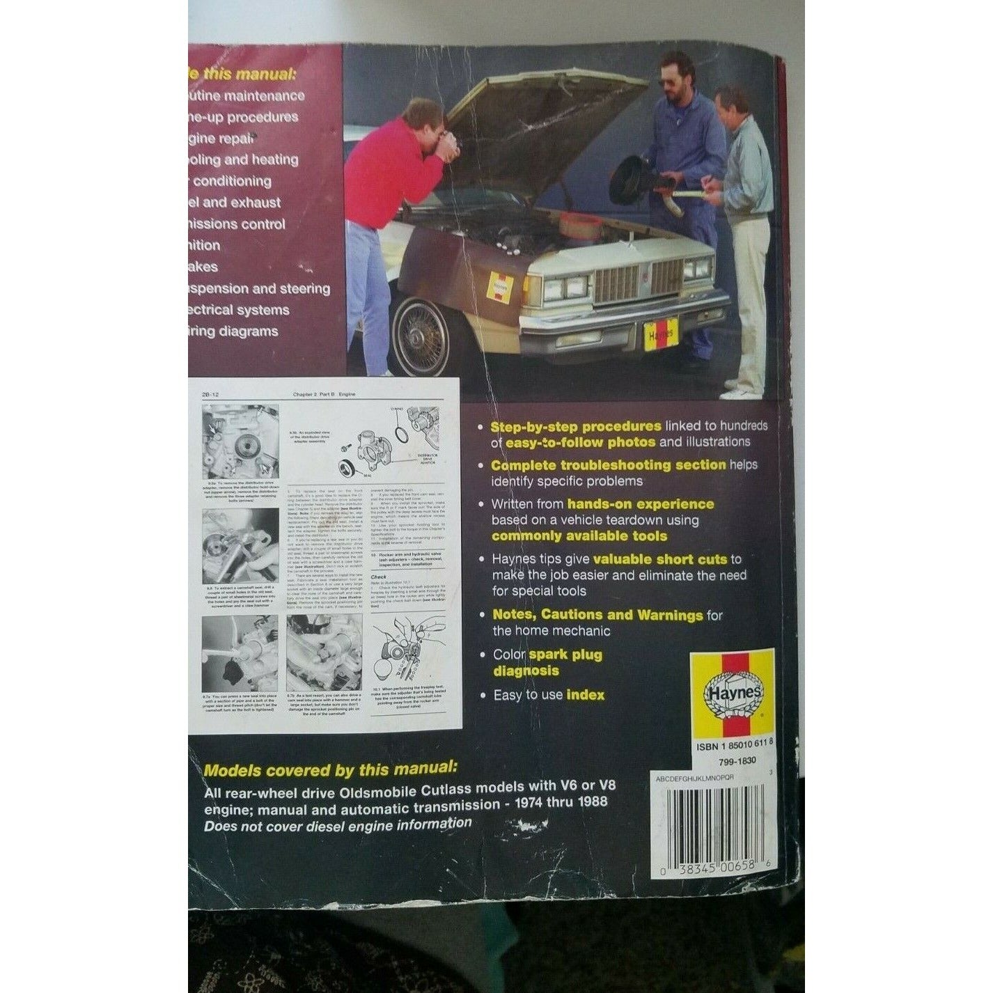 1974 thru 1988  Haynes Oldsmobile Cutlass V6 V8 Auto Repair Shop Manual