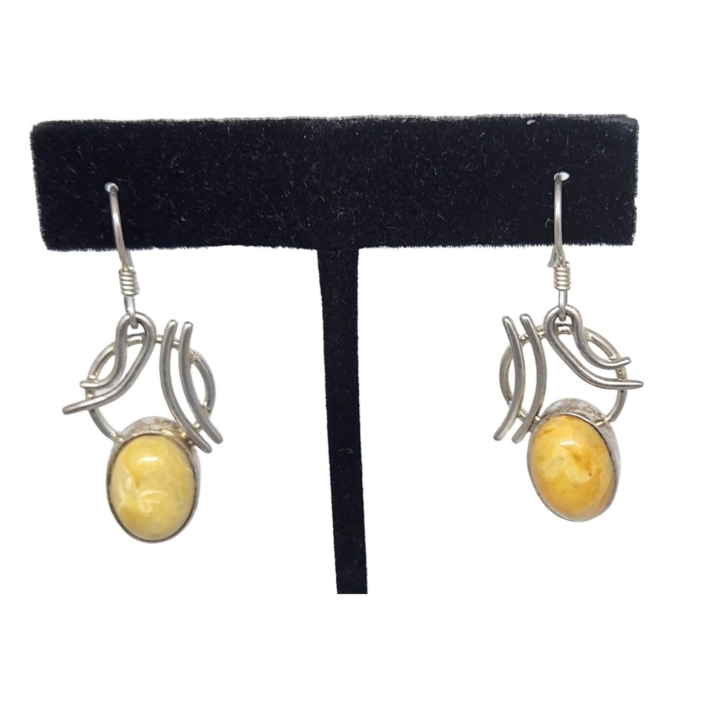 Butterscotch Amber Earrings 7.2 Gr Silver Hooks Amber 12mm x 15mm Silver Accents