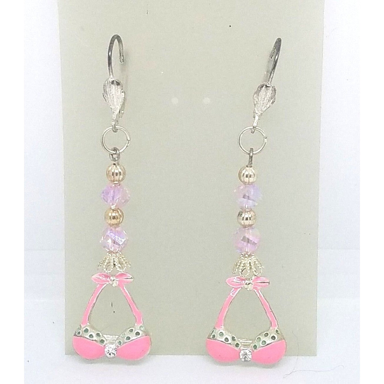 Earring Pink Bra Bikini Top 1/2 " Charm Silver Pink Bead Sterling Hooks