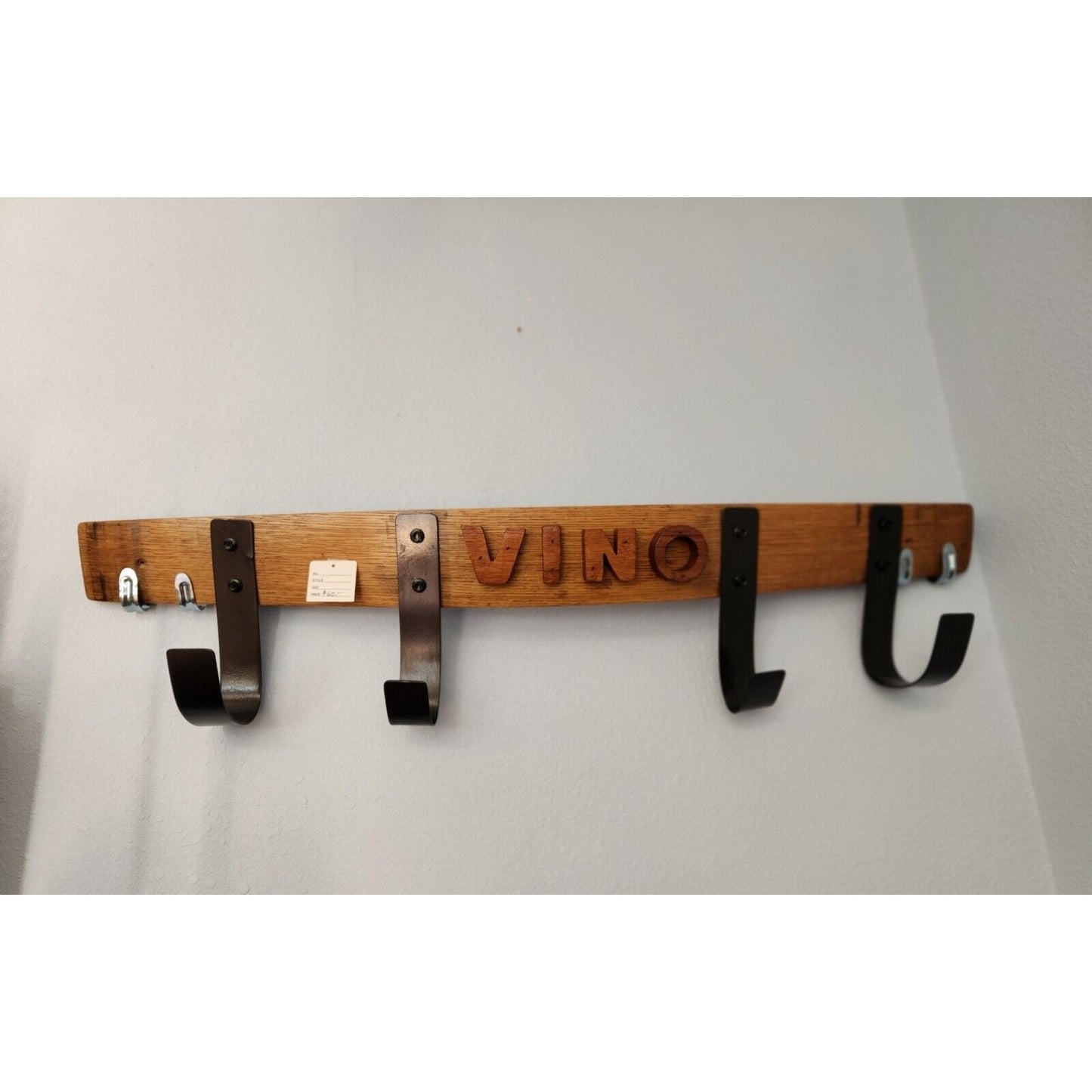 Wood Wine Bottle Holder 2 Bottles Says " Vino" Made from Wine Barrel Stave Ring