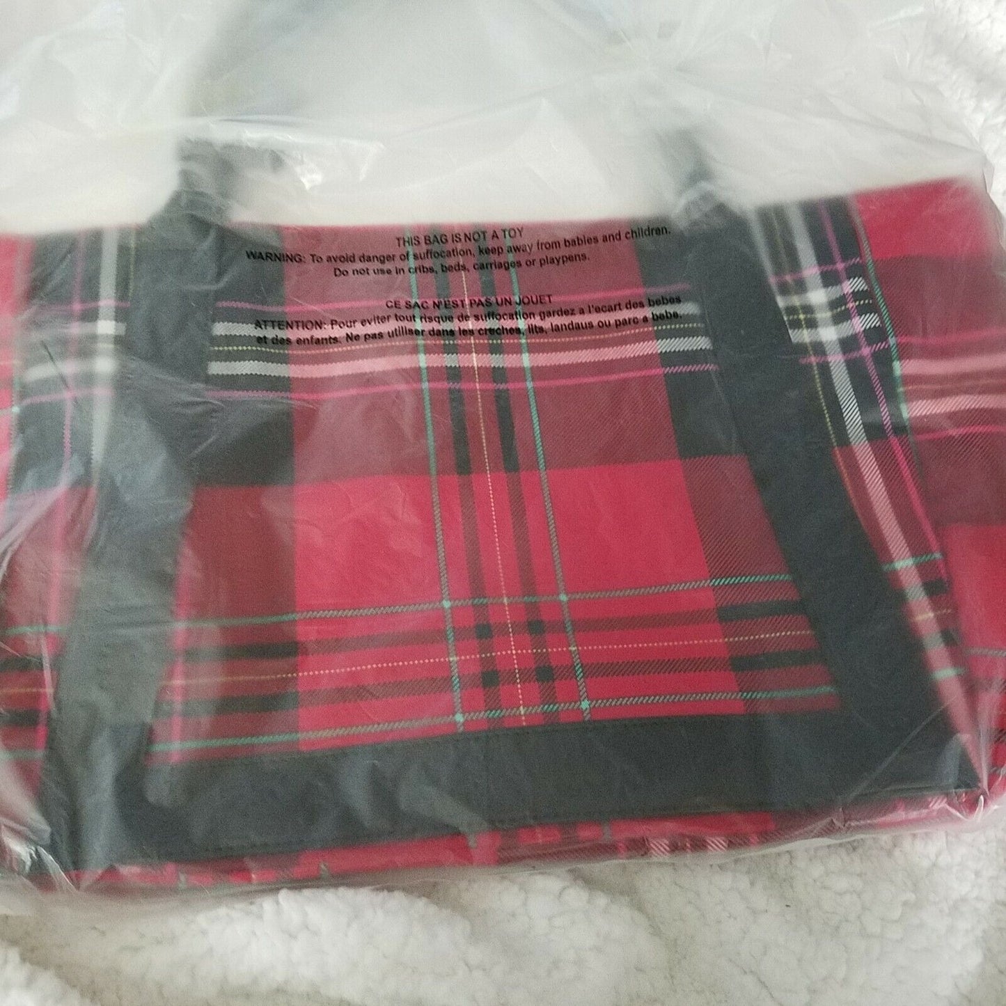 Purse Victoria's Secret Black Red Plaid Holiday Logo Tote Bag Black Handles
