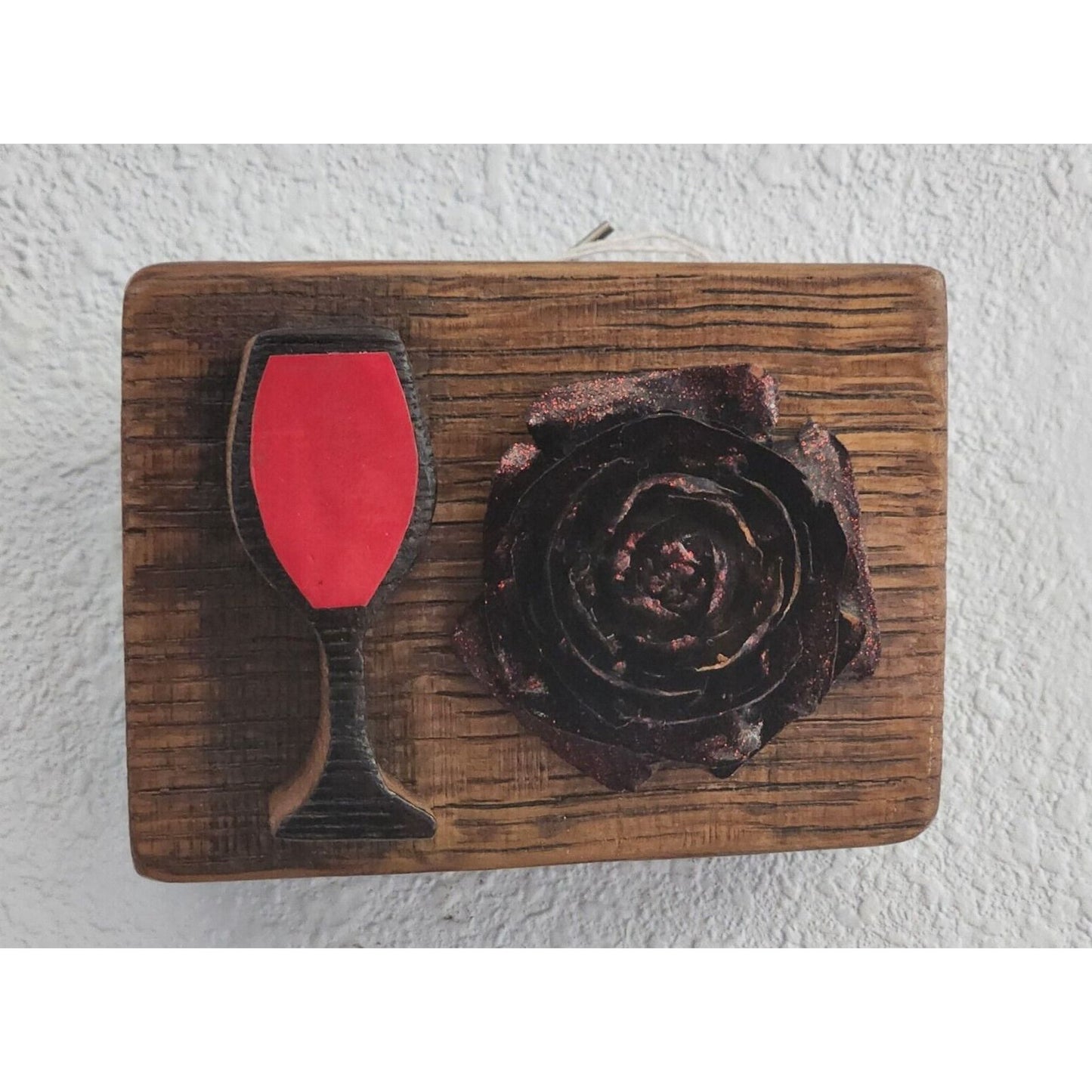 Wine Barrel Wood Sign Champagne Glass Painted Rose Wine Stave Stained Hanger